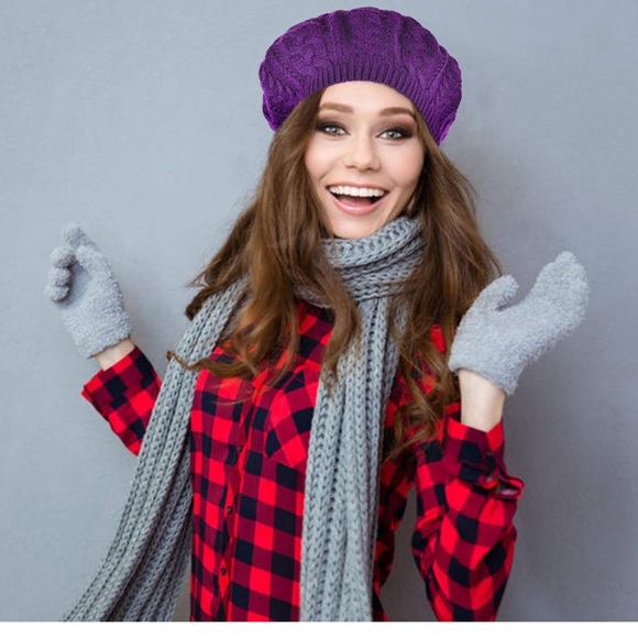 Accessories - Purple Soft Beanie, Chic, and Lightweight Crochet Knitted Style Beani…